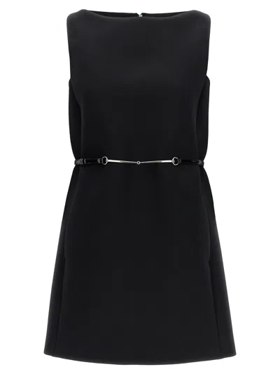 Gucci Horsebit Belted Minidress In Black