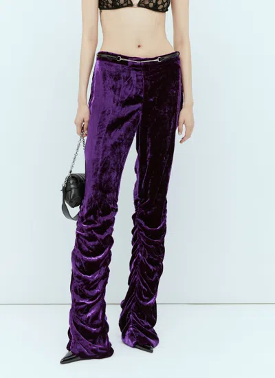 Gucci Horsebit Belt Velvet Trousers In Purple