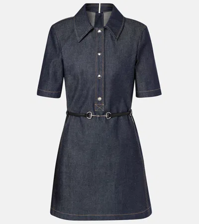 Gucci Horsebit Belted Denim Minidress In Blue