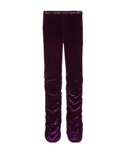 Gucci Horsebit Belted Velvet Slim-leg Trousers In Purple