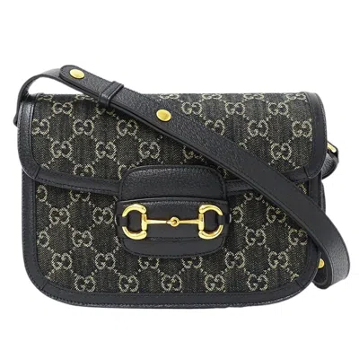 Pre-owned Gucci Horsebit Black Denim Shoulder Bag ()
