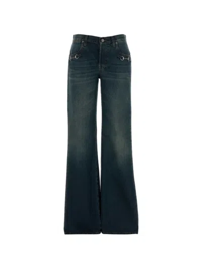 Gucci Denim Wide Leg Trousers Belt Loops Pockets In Blue