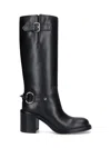Gucci Knee Length Leather Boots With Buckle Detail In Black