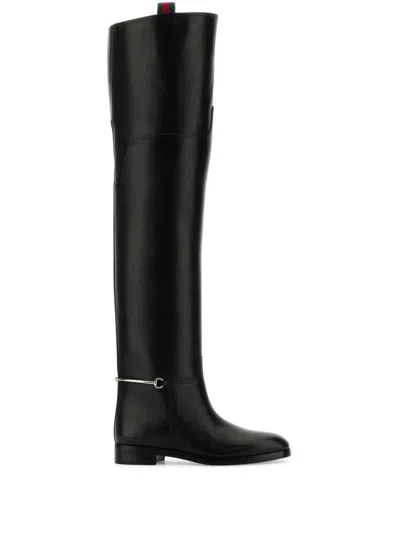 Gucci Horsebit-embellished Leather Over-the-knee Boots In Black