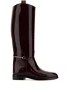 Gucci Knee-high Leather Boots Featuring Decorative Strap In Red