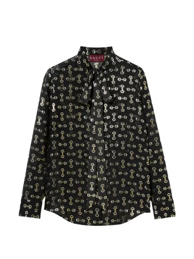Gucci Horsebit Bow-neck Blouse In Black