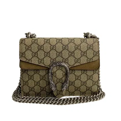 Gucci Horsebit Brown Canvas Shoulder Bag ()