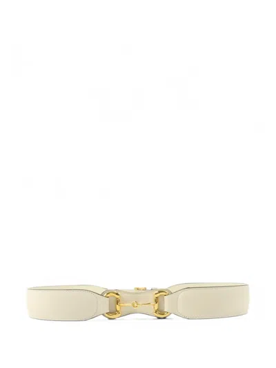 Pre-owned Gucci Horsebit Buckle Belt In White