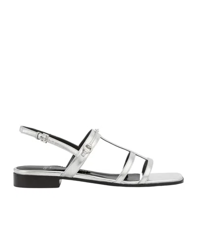 Gucci Horsebit Caged Metallic Leather Sandals In Silver