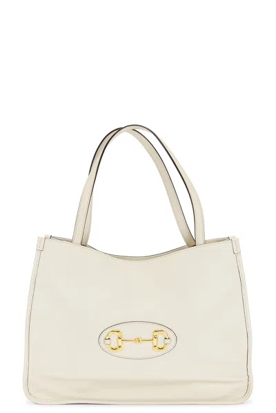 Gucci Horsebit Calfskin Leather Tote Bag In White