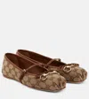 Gucci Horsebit-detailed Leather-trimmed Canvas-jacquard Ballet Flat In Beige