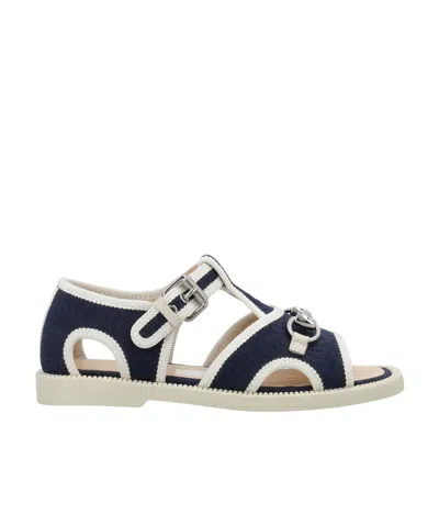 Gucci Horsebit Canvas Sandals In Blue