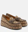 Gucci Horsebit Canvas Wedge Loafers In Beige