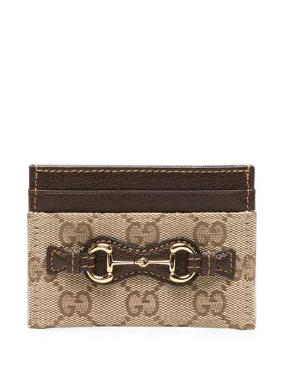 Gucci Horsebit Card Case In Beige