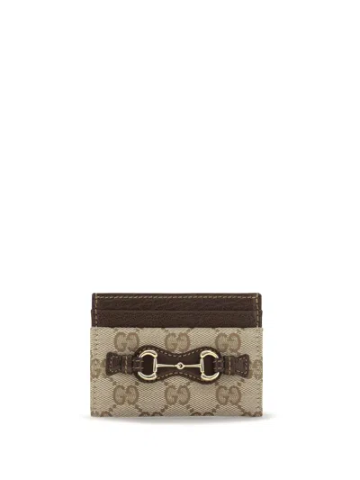 Gucci Horsebit Card Case In Beige