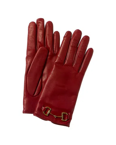 Gucci Horsebit Cashmere-lined Leather Gloves In Red