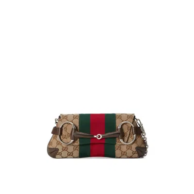 Gucci Horsebit Chain Shoulder Bag In 棕色的