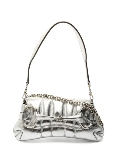 Pre-owned Gucci Horsebit Chain Shoulder Bag In Silver