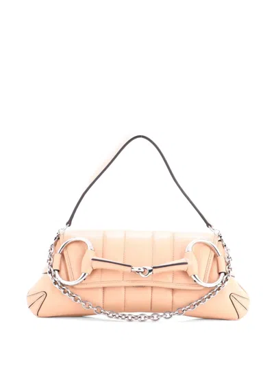 Pre-owned Gucci Horsebit Chain Shoulder Bag Vertical Quilted Leather Medium Clutch Bag In Neutral
