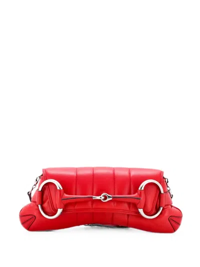 Pre-owned Gucci Horsebit Chain Shoulder Bag Vertical Quilted Leather Medium Clutch Bag In Red