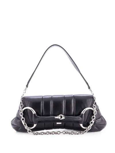 Pre-owned Gucci Horsebit Chain Vertical Quilted Leather Large Shoulder Bag In Black