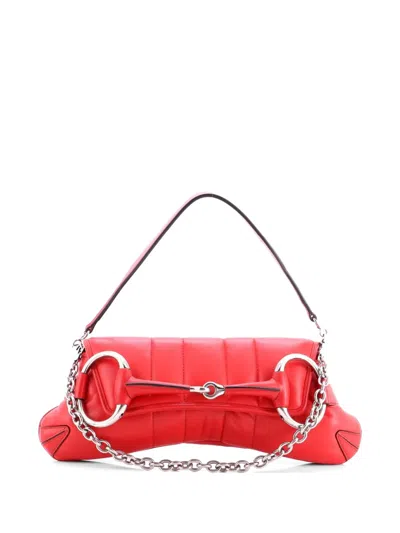 Pre-owned Gucci Horsebit Chain Vertical Quilted Leather Large Shoulder Bag In Red