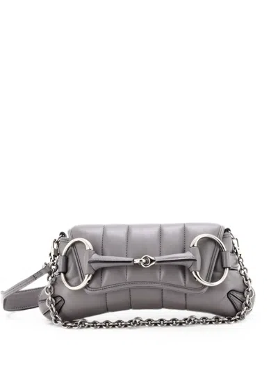 Pre-owned Gucci Horsebit Chain Vertical Quilted Leather Small Shoulder Bag In Gray