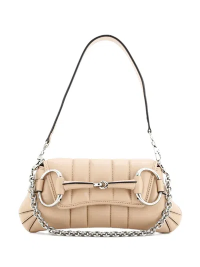 Pre-owned Gucci Horsebit Chain Vertical Quilted Leather Small Shoulder Bag In Neutral