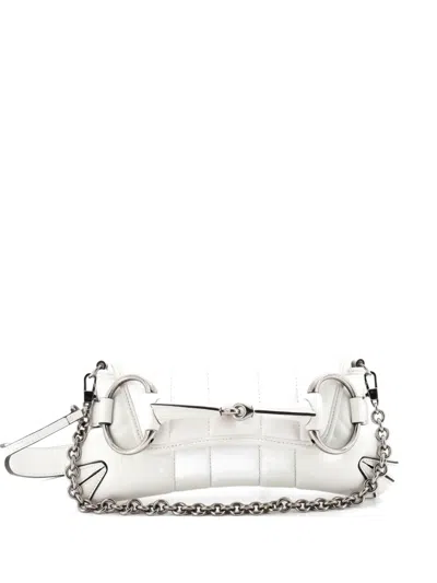 Pre-owned Gucci Horsebit Chain Vertical Quilted Leather Small Shoulder Bag In White