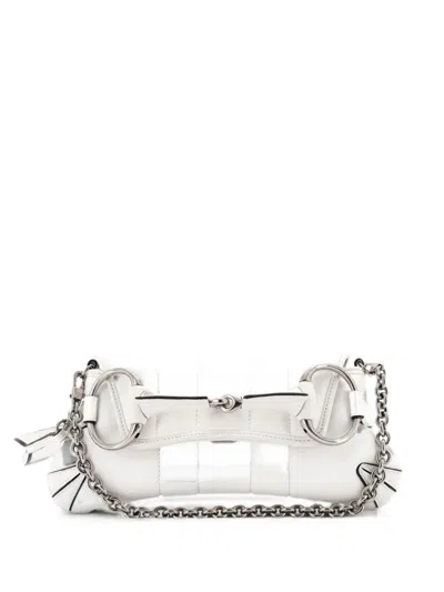 Pre-owned Gucci Horsebit Chain Vertical Quilted Leather Small Shoulder Bag In White