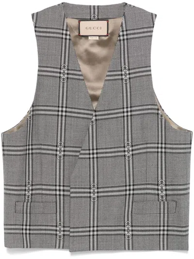 Gucci Horsebit Check Gilet In Grau