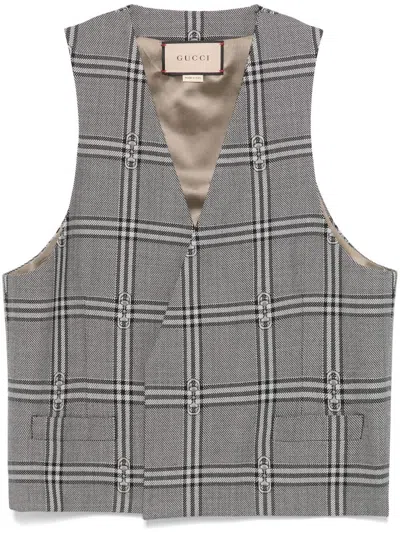 Gucci Horsebit Check Gilet In Gray