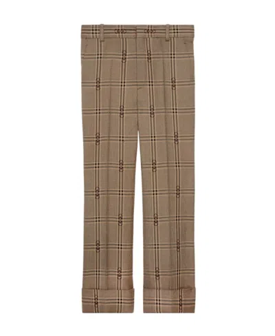 Gucci Horsebit Checked Flared Trousers In Brown