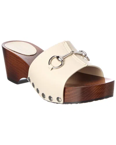 Gucci Horsebit Clog Leather Wedge Sandal In Neutral