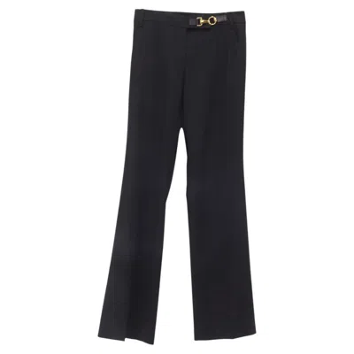 Pre-owned Gucci Horsebit Closure Straight-leg Trousers In Black Wool