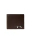 Gucci Men Brown Bi-fold Wallet With Horsebit On The Front And Embossed Logo On The Inside In Leather In Brown