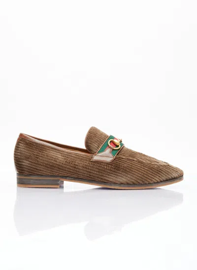 Gucci Horsebit-detail Corduroy Leather Loafers In Brown
