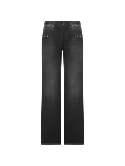 Gucci Women Cotton Denim Trousers With Clamp In Black