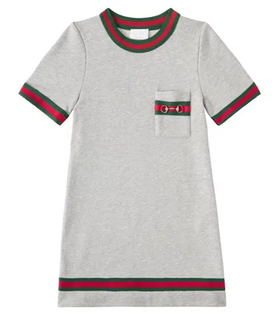 Gucci Kids' Horsebit Cotton Jersey Dress In Grey