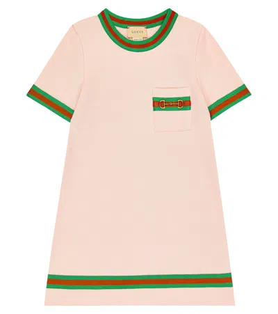 Gucci Kids' Horsebit Cotton Dress In Smooth Pink/mix