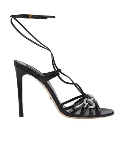 Gucci Horsebit Crystal Leather Sandals In Black