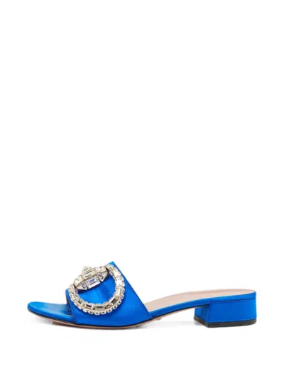 Pre-owned Gucci Horsebit Crystal-embellishment Sandals In Blue