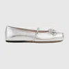 Gucci Horsebit Metallic Leather Ballet Flats In Silver