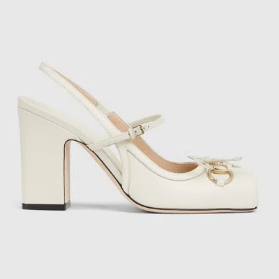 Gucci Women's  Horsebit Slingback Pump In White