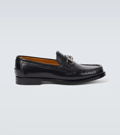 Gucci Horsebit Debossed Gg Leather Loafers In Black