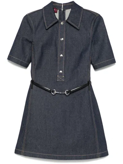 Gucci Women Denim Mini Dress With Horsebit In Blue