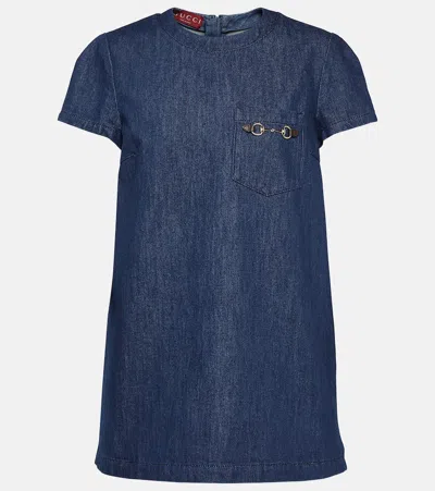 Gucci Denim Dress W/ Horsebit In Dark Blue