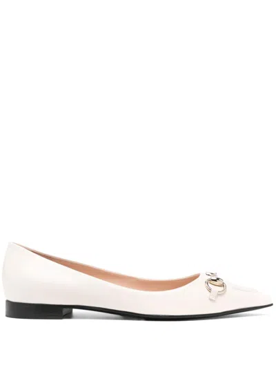 Gucci Womens Mystic White Erin Horsebit-embellished Leather Ballet Flats
