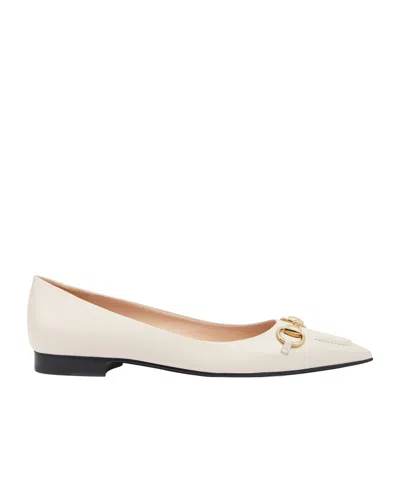 Gucci Womens Mystic White Erin Horsebit-embellished Leather Ballet Flats
