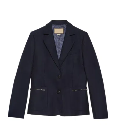 Gucci Horsebit-detail Cashmere-twill Blazer In Blue